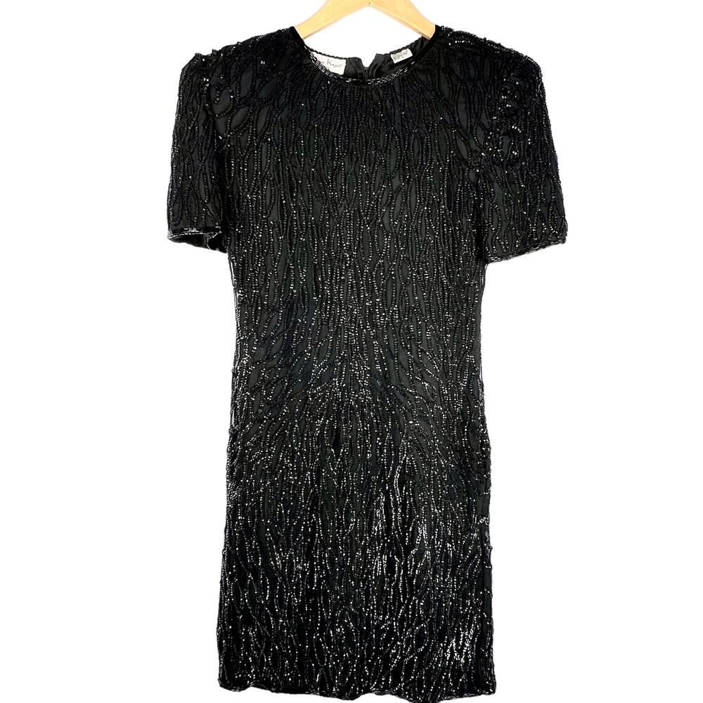 Vintage Lawrence Kazar Black Sequin Short Sleeve Mini Dress Small